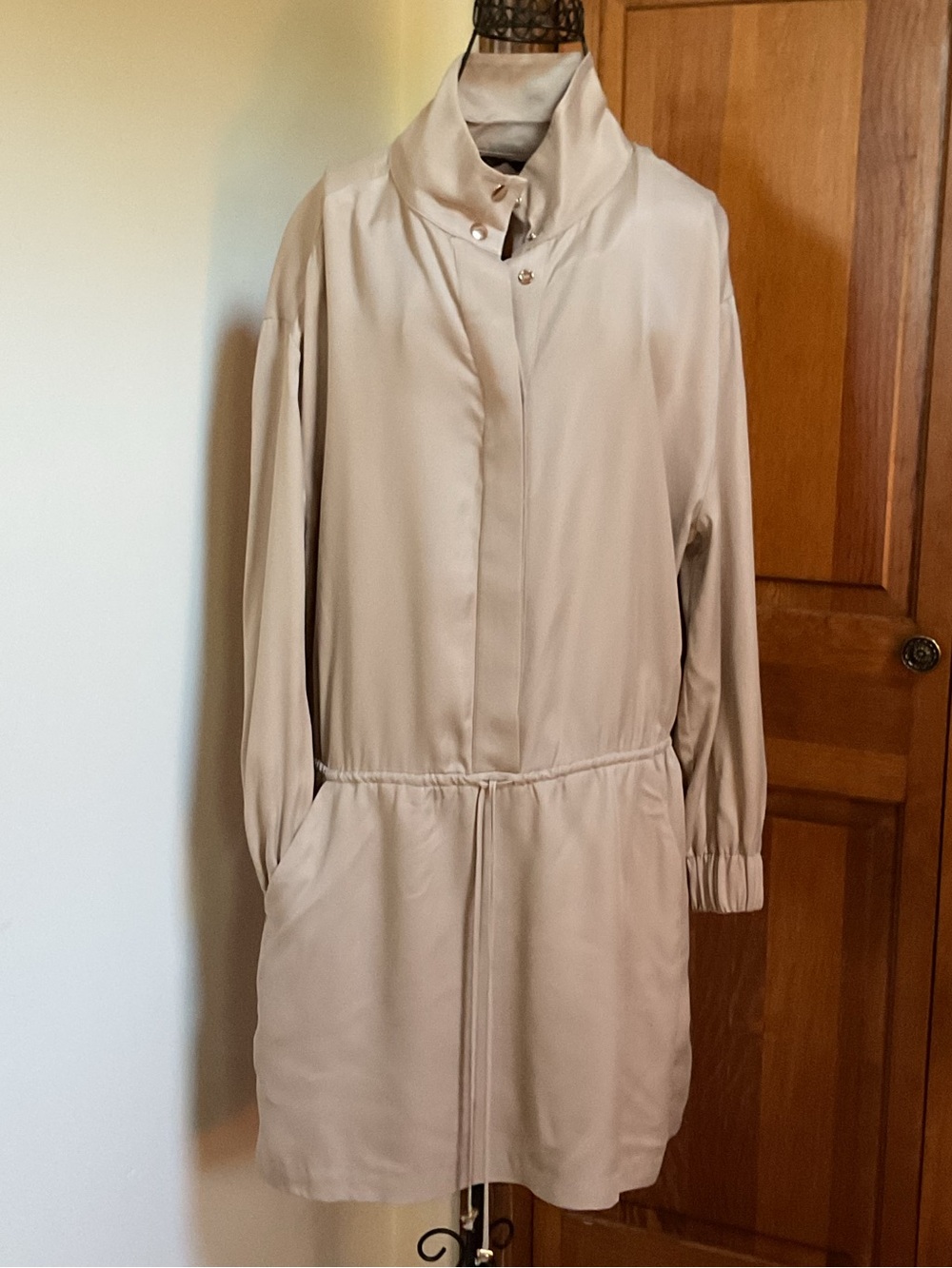 Zara Light Beige Drawstring Waist Long dress, Medium, New - Picture 5 of 9
